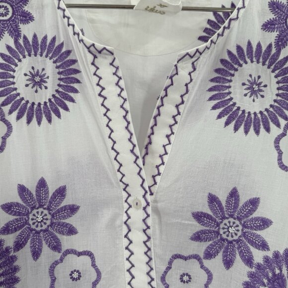 Nimo With Love White and Purple Azurite Dress sz XL NWT Cotton Embroidered - Picture 6 of 12